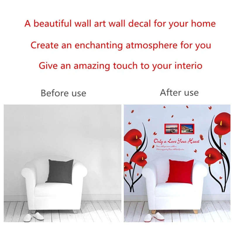 JX-LCLYL Removable Vinyl Red Love Flower Photo Frame Tree Wall Decal Sticker Home Decor