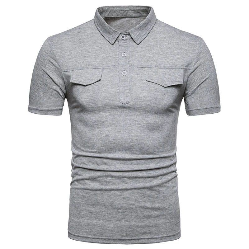 

Brand Polo Shirt Men 2018 Summer Short Sleeve Double Fake Pocket Cover Polo Homme Casual Slim Fit Solid Color Mens Polo Camiseta
