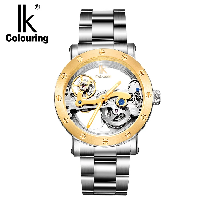 5ATM Водонепроницаемый Автоматическая нырять Часы Для мужчин Роскошные модные брендовые IK механические часы прозрачны - Цвет: steel gold