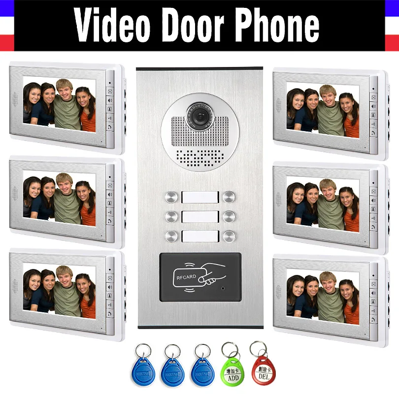 6 Units Apartment Intercom System Video Intercom Video Door Phone Kit HD Camera 7 Inch Monitor with RFID keyfobs for 6 Household 6 Units Apartment Intercom System Video Intercom Video Door Phone Kit HD Camera 7 Inch Monitor with RFID keyfobs for 6 Household