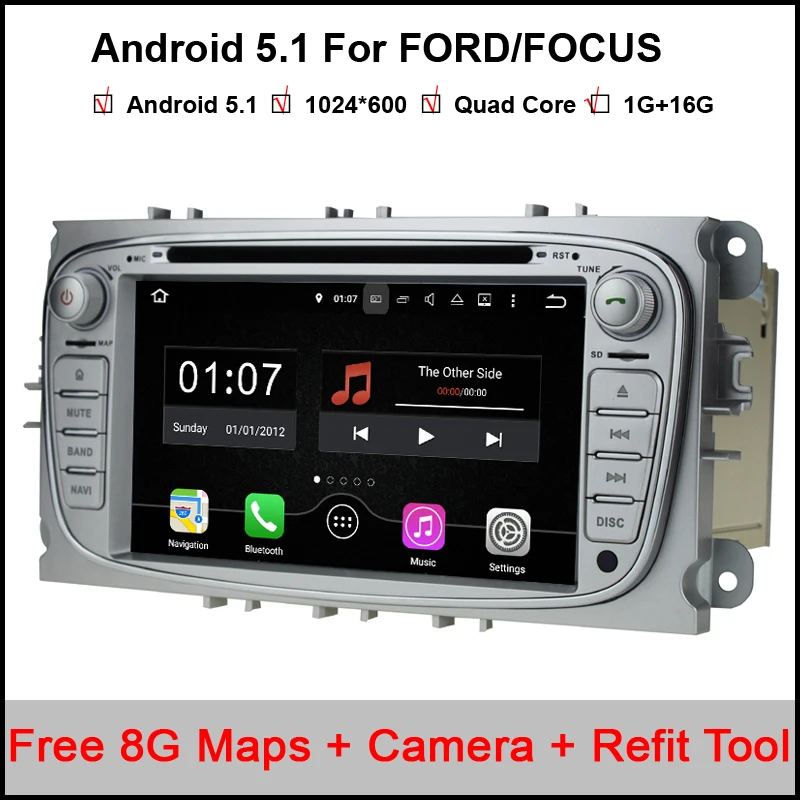 Excellent Android 5.1.1 Quad core Two Din 7 Inch Car DVD Player For FORD/FOCUS 2 /MONDEO/S-MAX/CONNECT 2008-2011 With Wifi Radio GPS BT 0