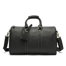Genuine Leather Bag soft surface wear crazy horse leather men's luggage bag retro portable large capacity travel bag retro first layer of leather cylinder travel bag large capacity retro crazy leather men bag leather zipper bag