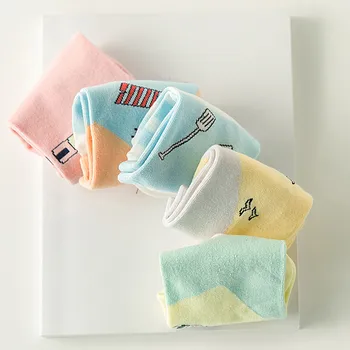 

5 Pcs Women Socks Jacquard Cotton Thin Socks Wild Shallow Boat Socks T528