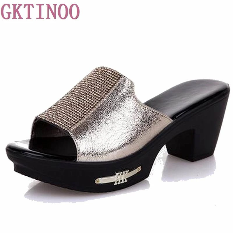 

Women Slipper's 2018 Ladies Summer Slippers Shoes Women high Heels Fashion Rhinestone summer shoes new arrived S055