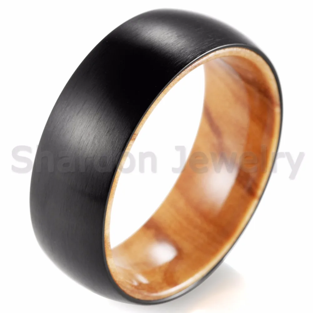 SHARDON 8mm Black Titanium Inner wood Ring with Matte Finishing Mens Wood Rings/wood Wedding Band Men's wedding Band