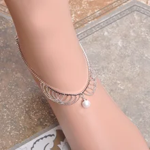 MECHOSEN Summer Multilayers Chain Anklets For Women Simulated Pearl Beads Ankle Bracelet Zirconia Prong Setting Crystal Jewelry