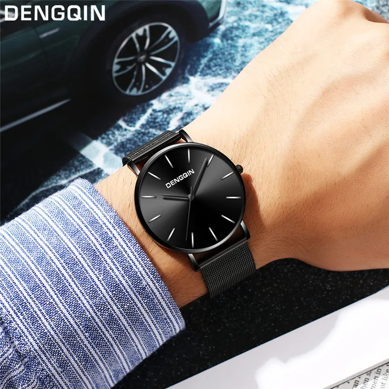 

Sanwony Luxury Mens Black Dial Stainless Steel Date Quartz Analog Sport Wrist Watch mens watches top brand luxury Wholesale