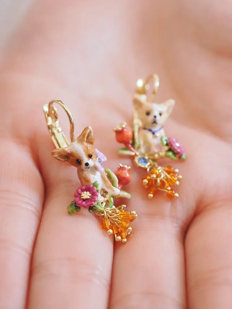 Роскошные Дизайнерские Amybaby Чихуахуа семья на ветке цветка и граненое стекло ожерелье кисточки висячие серьги регулируемое кольцо