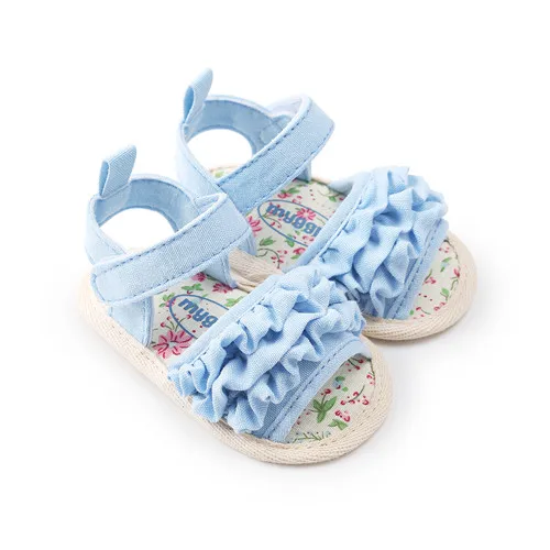 Delebao/ г. летние кружевные сандалии для девочек с цветочным узором белые мягкие туфли принцессы на застежке-липучке для маленьких девочек