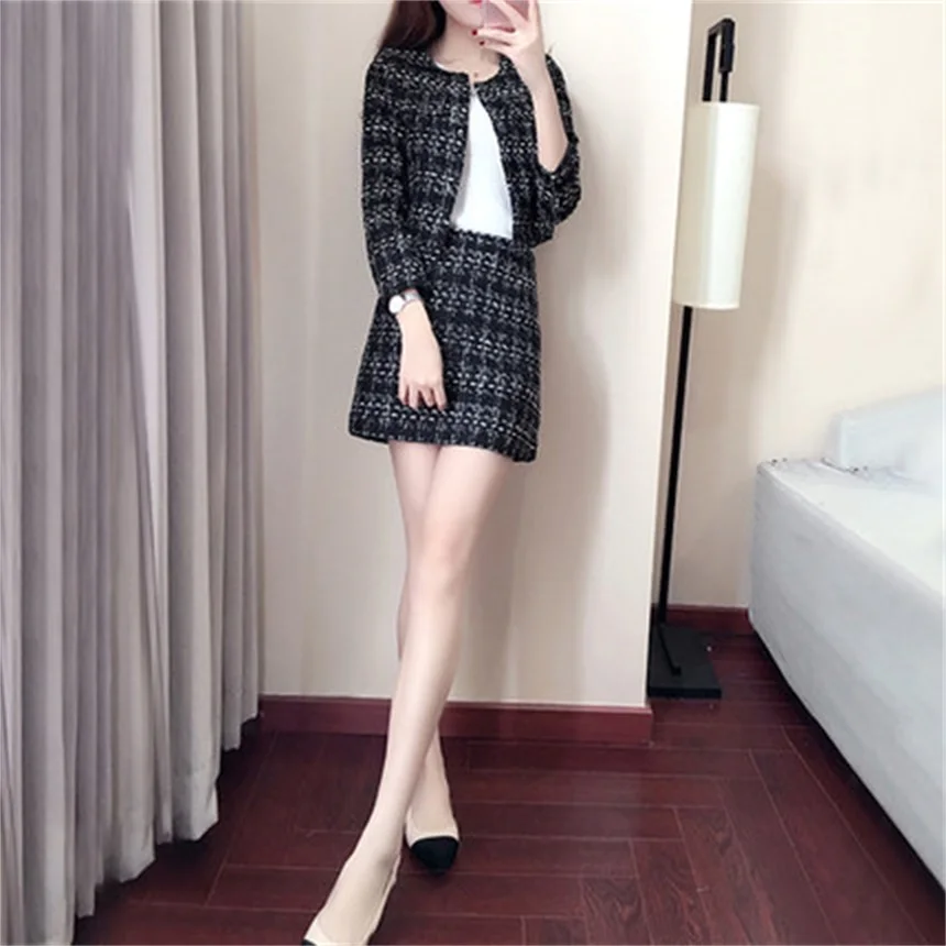 Mode pak rok herfst en winter nieuwe vrouwen kleine geur temperament wollen tas hippe rok godin fan twee- stuk JQ43