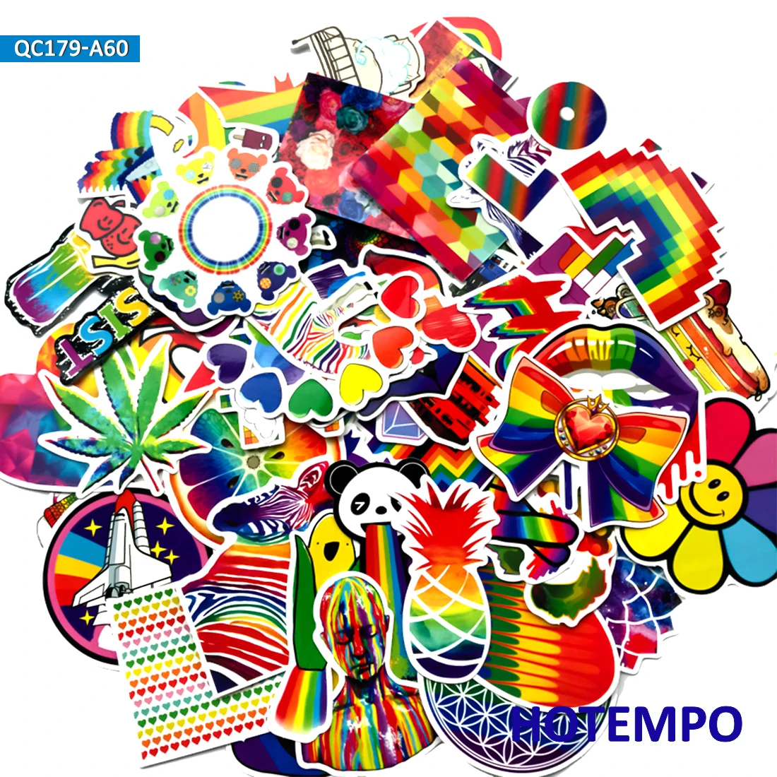 

60pcs Rainbow Graffiti Stickers for Mobile Phone Laptop Luggage Guitar Case Skateboard Fixed Gear Bike Moto Car Stickers