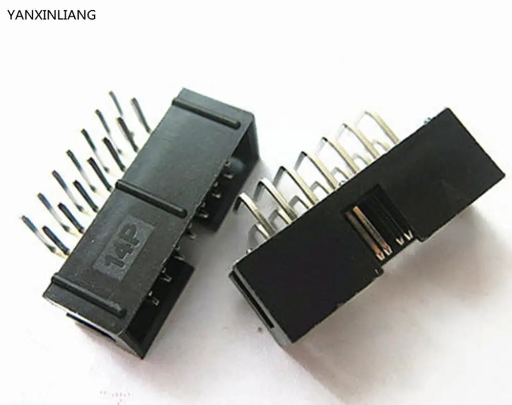 

10PCS DC3 14 Pin 2x7Pin Right Angle Double Row Pitch 2.54mm Double-spaced Pin Male IDC Socket Box Header Connector High Quality
