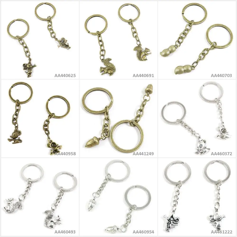 

Antique Bronze Silver Tone Keychain Keyring Keytag Mouse Rat Nuts Acorn Fruit Squirrel Peanut Key Chain Jewelry Making Charms