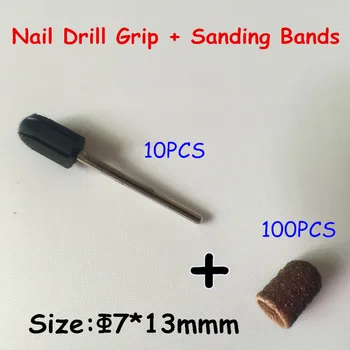 

7*13mm 100pcs nail Sanding Bands cap +10pcs Nail Art Salon Rubber Grips handle Drill Accessories For Nail Drill Machine