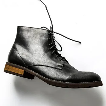 

Fashion lace up Ankle Martin boots New Men Retro Desert boots Spring Autumn Genuine Leather Casual Shoes for men black