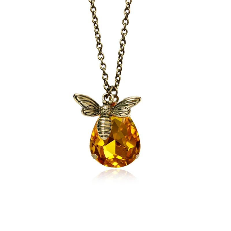 Collane-Del-Pendente-di-cristallo-Bumble-Bee-Bella-Honey-Bees-Rame-Dei-Monili-Della-Collana-Amante