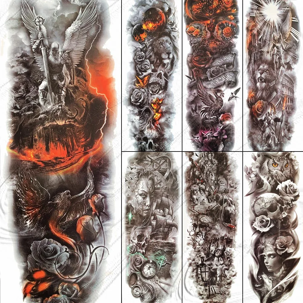 

3D Ares Warrior Big ARM Temporary Tattoos For Women Girl Men Large Legs Waterproof Fake Mars God Tattoo Sticker Paper