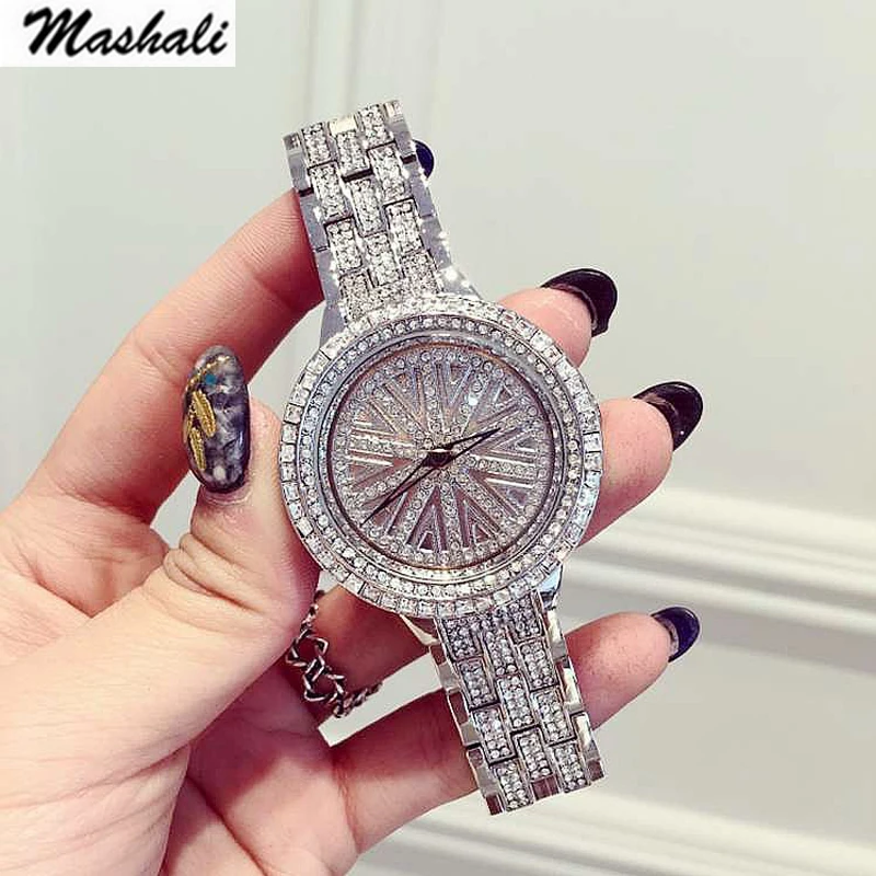 Бренд Mashali, женские кварцевые часы, полностью бриллиантовый вращающийся циферблат, наручные часы, Relojes Mujer, женские фиолетовые часы, Relogio Feminino