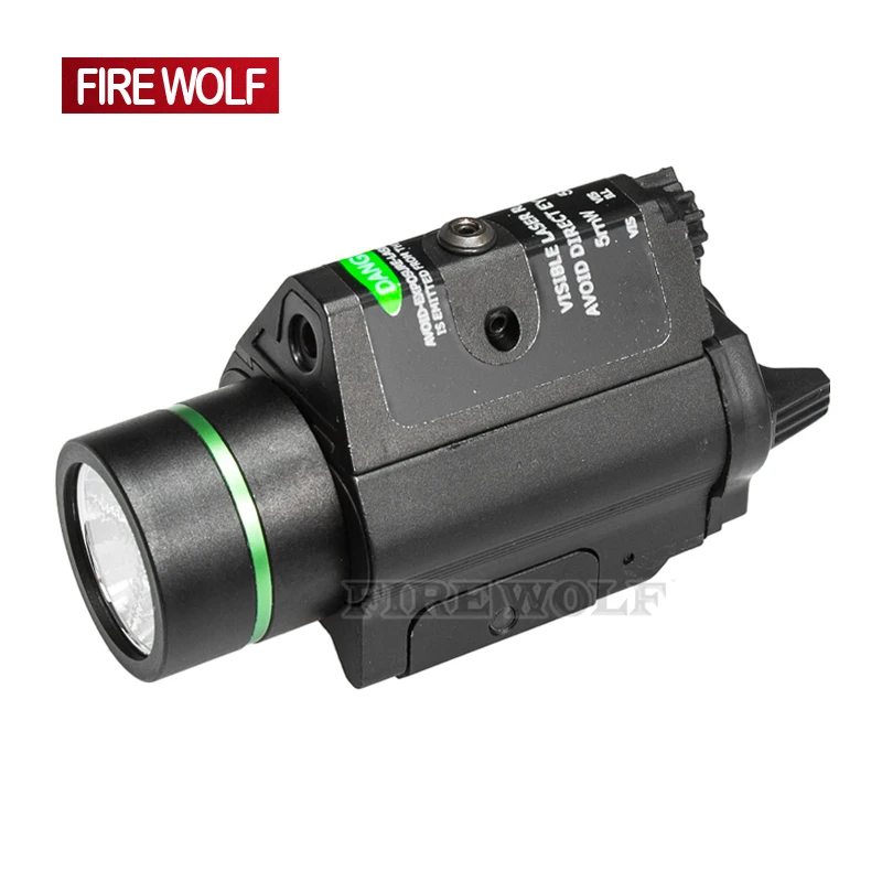 

FIRE WOLF Hunting Tactical Combo Metal Green Dot Laser Sight LED Flashlight 200LM 3W with 20mm rail Weaver Picatinny For Glock