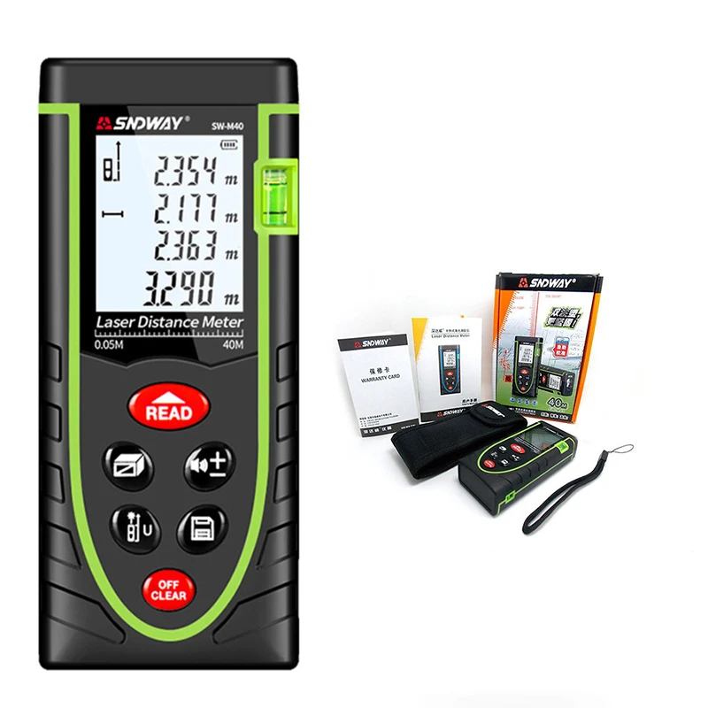 

40M Laser Distance Meter IP54 Digital Electronic Handheld Precision 1.5mm Rangefinder Tape Measure Portable Area/volume tool