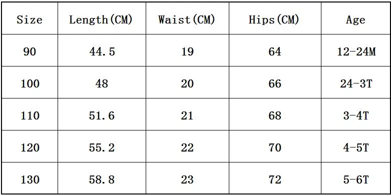 Size chart