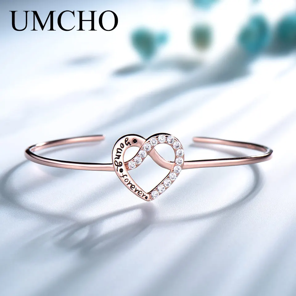 UMCHO 925 пробы Серебряный Young Forever модный розовый цвет мощеное Сердце Браслеты для женщин Романтический юбилей ювелирные изделия - Цвет камня: BUJ002Z-3