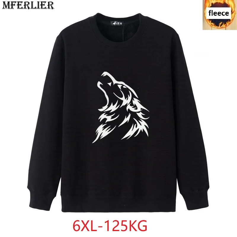

2018 autumn men plus size big size large Sweatshirts wolf print fleece 5XL 6XL casual Sweatshirts warm blue black pull over coat