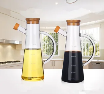 

1PC New 500ml Glass Olive Oil Vinegar Pot Dispenser Bottles Vinegar Can Cruet Storage With Handle & Lid Oil Bottle JO 1089