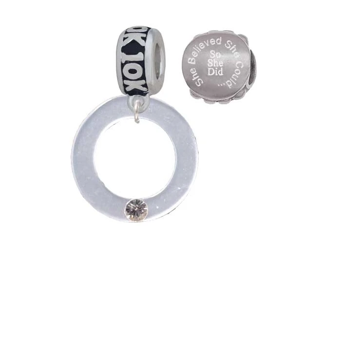 Acrylic 7/8 Ring with 4mm Crystal Imitation Pearl 10K Run She Believed She Could Charm Beads (Set of 2)