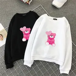 Осень 2018 Г. И Новинка зимы женская Sweatertshirts корейский повседневное мода мультфильм розовый медведь свободные негабаритных женский свитшоты