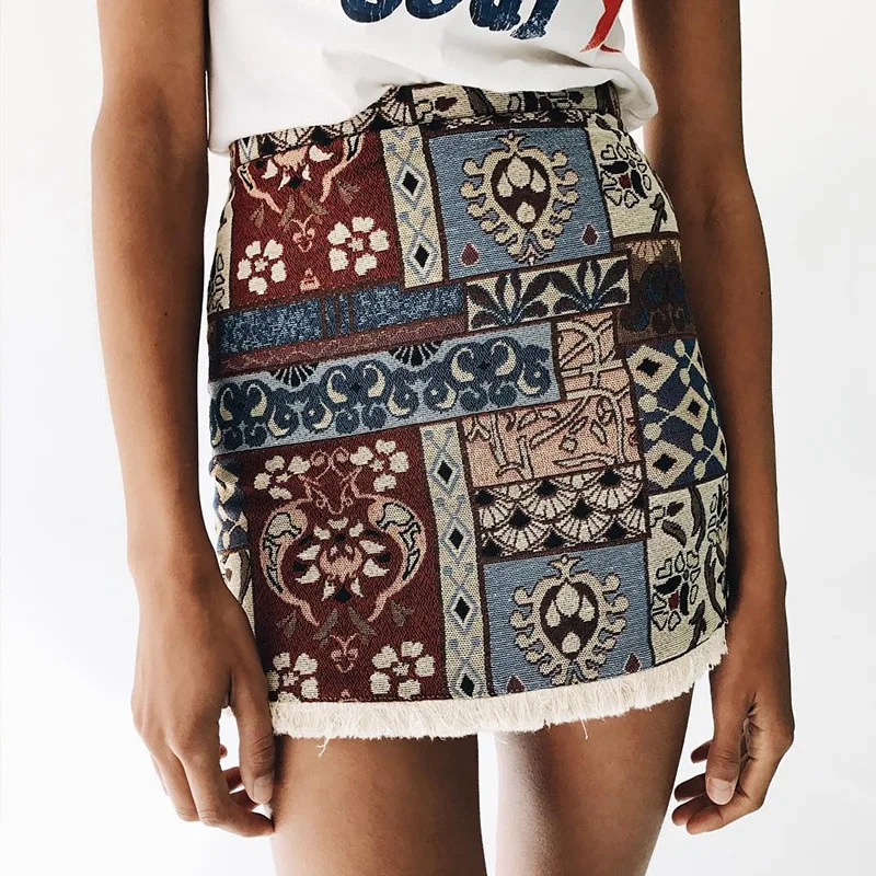 2019 SELLWORLDER модная женская летняя богемная Geomatric элегантная юбка с кисточками