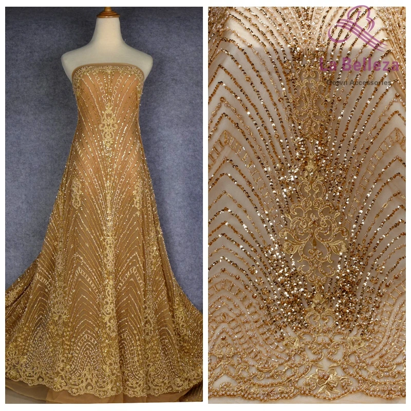 La Belleza 1 ярд золото/вино/слоновая кость/модный стиль вечернее/свадебное платье ручной работы бисером кружева fabirc 51 ''ширина