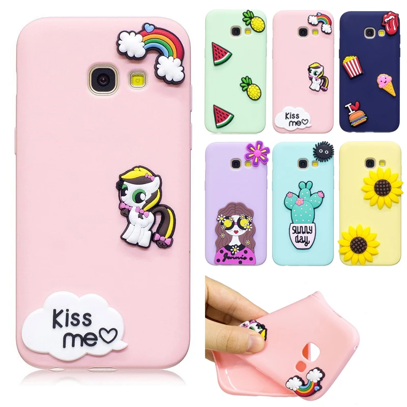 

For Samsung Galaxy S9 S8 Plus S7 J5 J7 Prime Note 8 Case 3D Silicone Cartoon Rainbow Unicorn Cactus Flower Candy Soft TPU Case