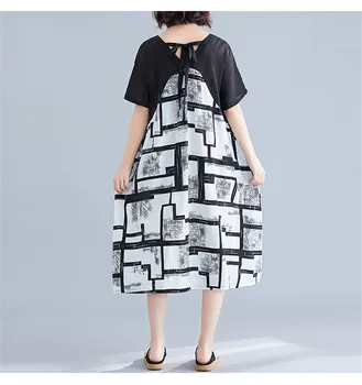

Poungdudu maternity pregnant women dress version of cotton and linen printing stitching art large size dress Real shot
