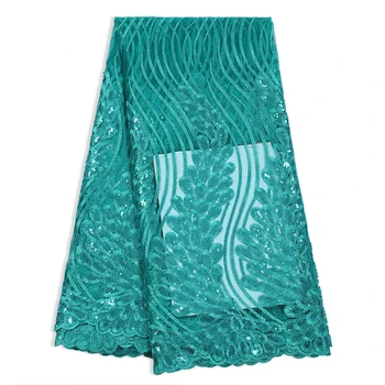 

New High Quality Afrcian Fabric Lace Sequins Embroidered Feather Rhinestones French Laces Fabrics Tulle Net Laces For Dress