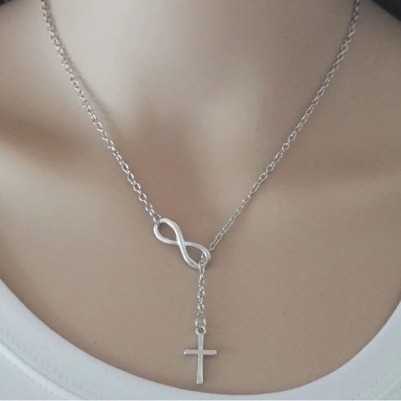 Simple Infinity Cross Pendant Necklace Fashion Low key Metal Alloy
