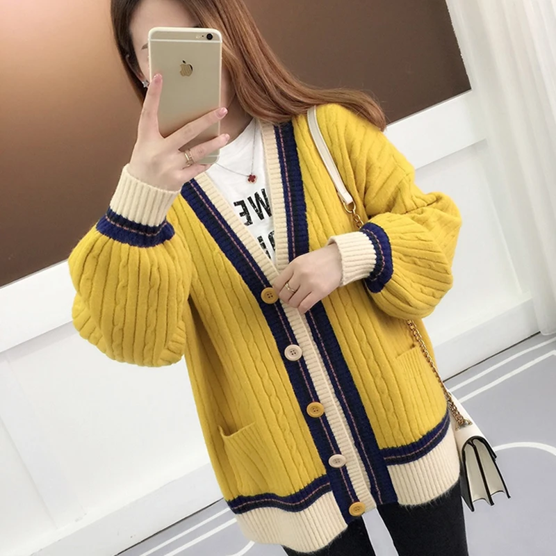 Sweaters Fashion 2018 Women Sweaters Long Cardigan Single Breasted Patchwork  Women Sweaters Women Outerwear