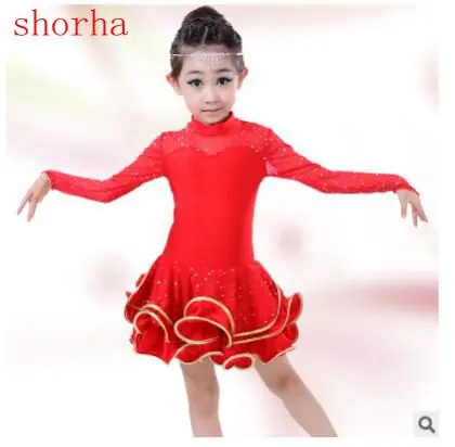 New Rhinestone Kid Girls Latin Dance Dress Costumes Child Long Sleeve Ballroom Costume Lace For | Детская одежда и обувь