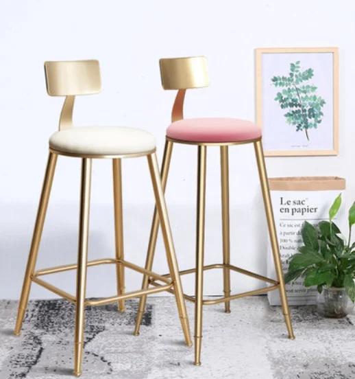 H 1pcs Pink Nordic Golden Metal High Feet Bar Chair Casual Stool Simple Durable Stable Cafe Armchair with Soft Cushion Anti-slip H 1pcs Pink Nordic Golden Metal High Feet Bar Chair Casual Stool Simple Durable Stable Cafe Armchair with Soft Cushion Anti-slip