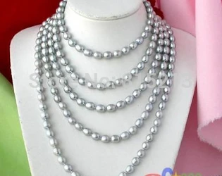 

FREE SHIPPING>>>@@ > N1472 LONG 100" 11MM GRAY RICE FW CULTURED PEARL NECKLACE