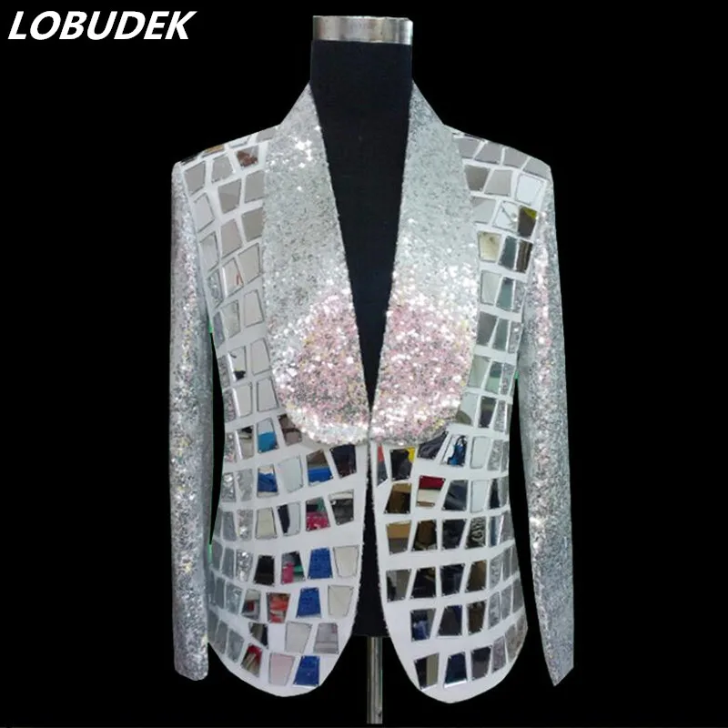

Tide Men 's Jacket Reflector Mirror Coat Male singer Bar Vocal concert Costume Stage Outfit Prom Host performance Slim outerwear