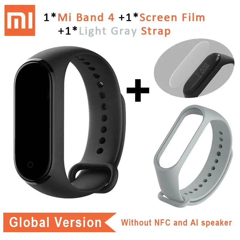 Xiaomi mi Band 4 глобальная версия браслет сердечного ритма mi Band 4 CN версия Смарт фитнес-Браслет Водонепроницаемый браслет умный браслет - Цвет: GB n Film Light Gray