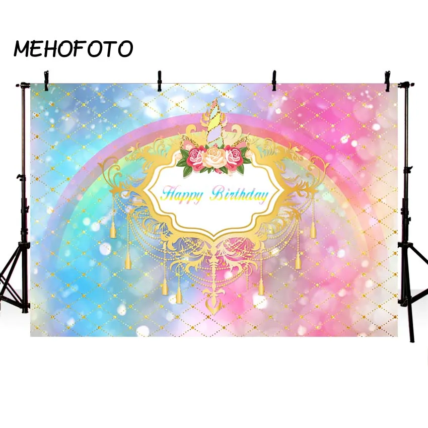 2019 New Style Mehofoto Rainbow Party Backdrops Custom Gold Glitter Birthday Theme Photography Background Baby Cake Table Decor Photo Booth Relieving Heat And Sunstroke Camera & Photo
