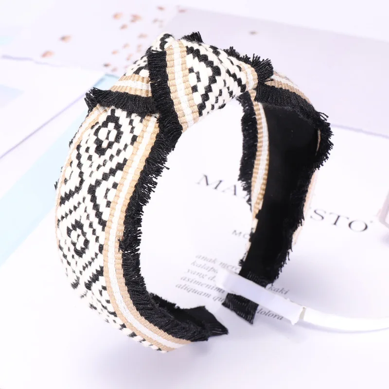 

Hot-selling Headband Noble Chinese Style Retro Fringe Knot In The Middle of The Wide with Hair Clip Woman's Head Jewelry Turban