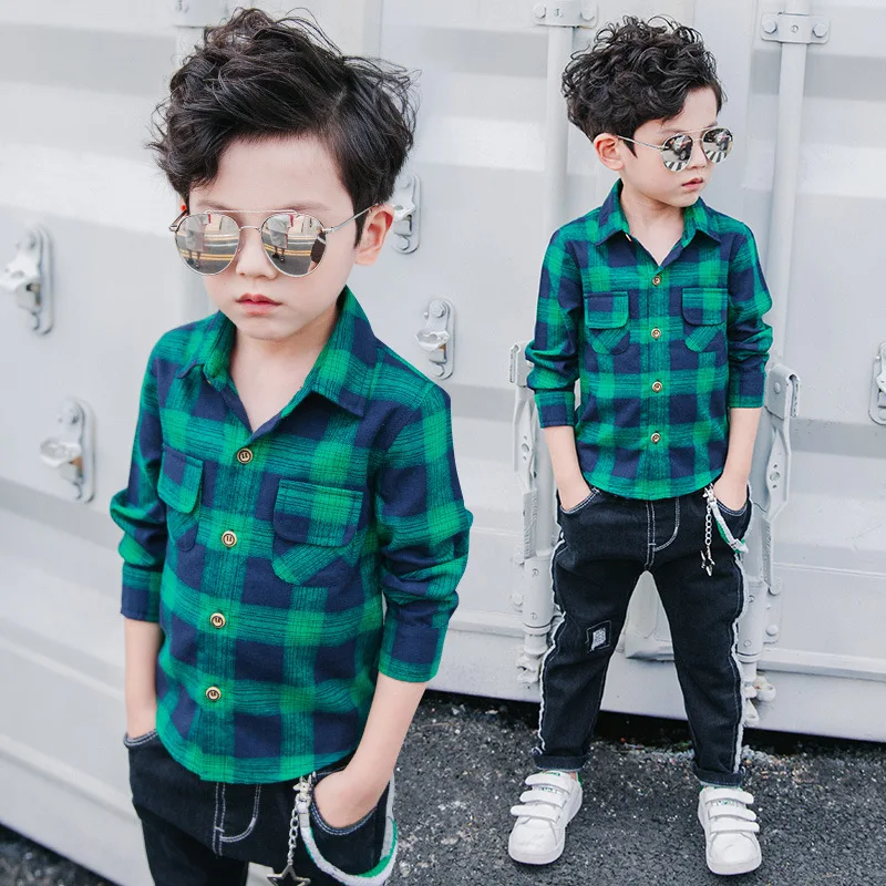 

teenagers clothes2019 Spring Summer Big Boy 100%Cotton Checks Blouse Baby Kids Boys Girls Long Sleeve Plaid Shirt Clothes Outfit