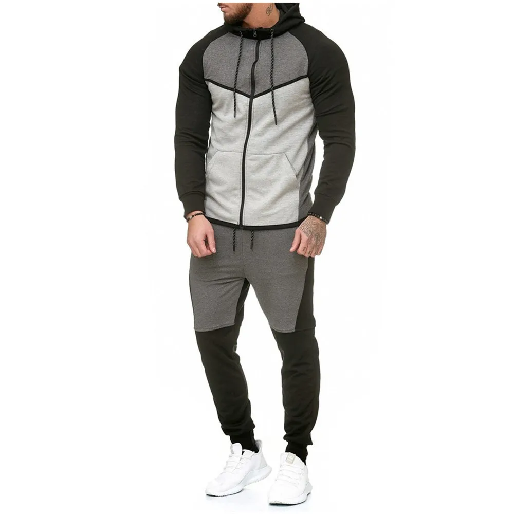 2019 New Men Sets Fashion Sporting Suit Patchwork Zipper Sweatshirt +pants Plus Size Mens Clothing 2 Pieces Sets Slim Tracksuit