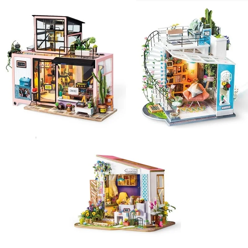 Robotime New Arrival DIY Loft with Furniture Children Adult Miniature Wooden Doll House Model Building Kits