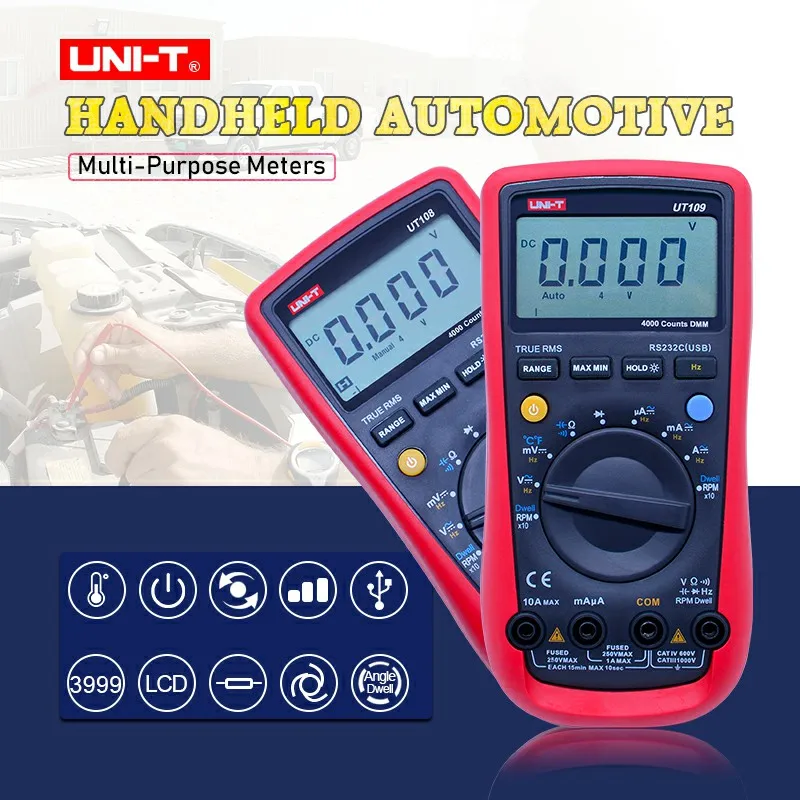 

UNI-T UT109 Voltmeter Professional Auto 4000 Resistance Capacitance Frequency Rs232 Digital Multimeter ACDC voltmeter DC Ammeter