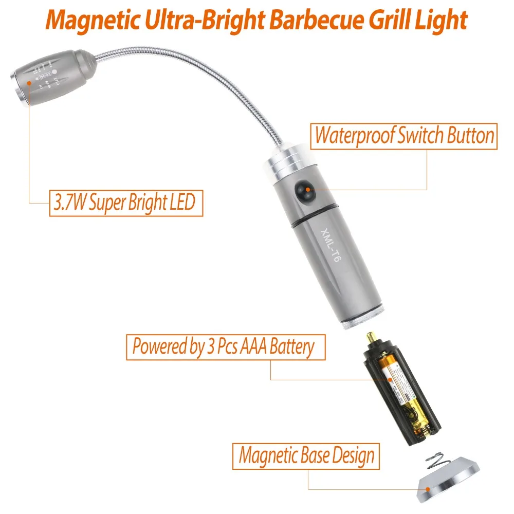 Новейший барбекю светильник светодиодный светильник Магнитная база Регулируемая на 360 градусов Гибкая гусиная шея может регулировать любой газовый уголь электрический барбекю