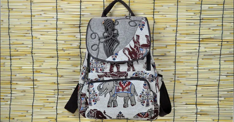 Thail boho mulheres algodão mochila elefante bordado